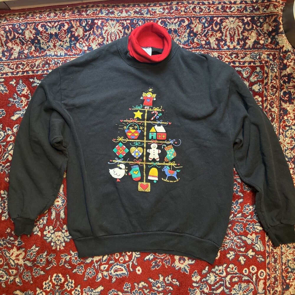 Vintage Christmas Tree Double Neck Sweatshirt Size L Gopher Sport Granny